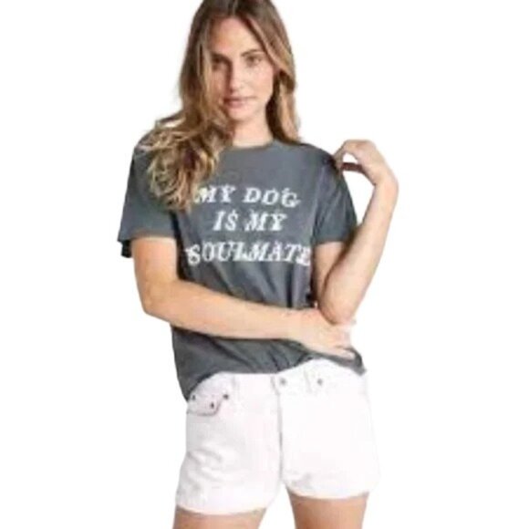 Wildfox My Dog Is My Soulmate Gray Crewneck T-shirt - Picture 1 of 6